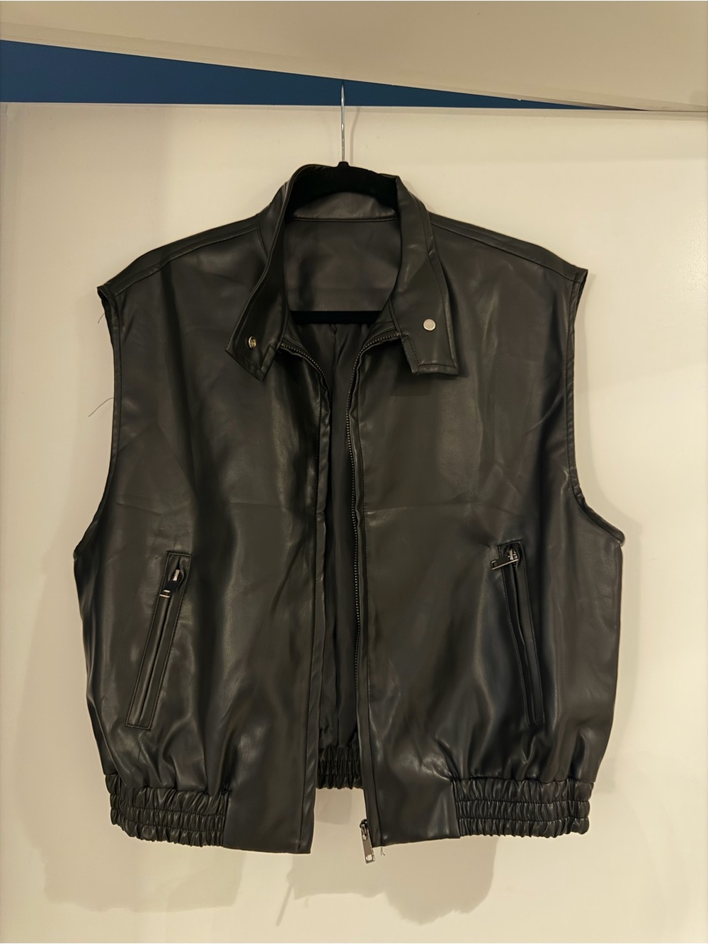 Faux Black Leather Sleeveless Jacket Vest